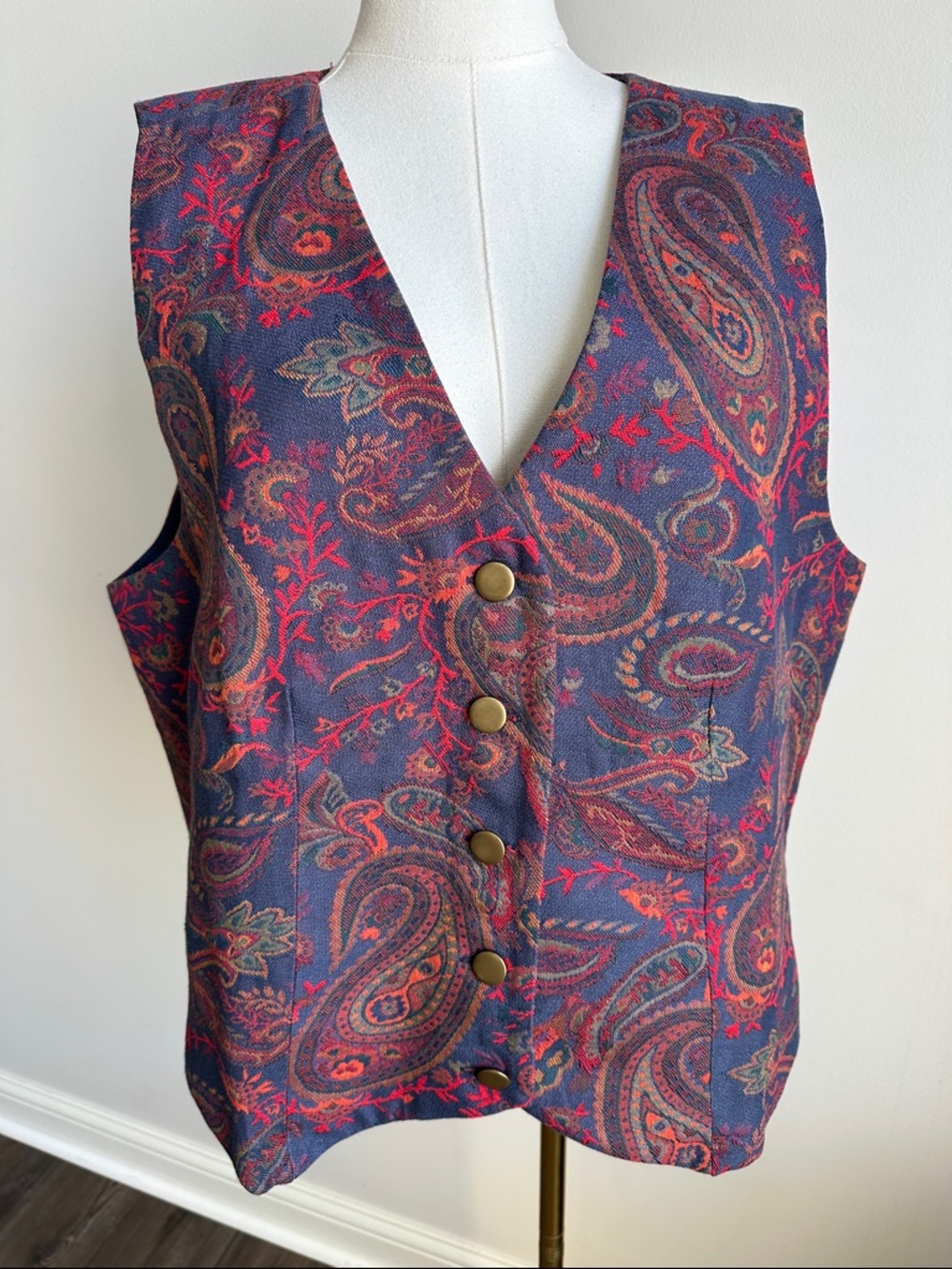 Vintage Women XL Dark Moody Paisley Tapestry Vest Academia Retro Artsy Boho